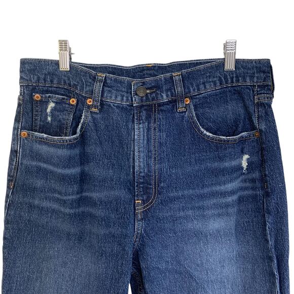 Gap Denim Womens Sky High Jeans Size 31 12R Straight Dark Wash Blue Distressed - Picture 3 of 7